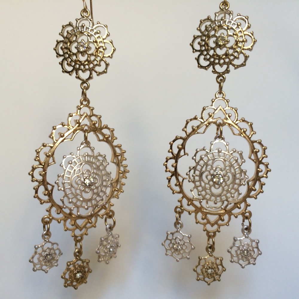 New Two Tone Chandelier Earrings